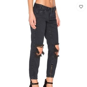 One Teaspoon Freebirds Jeans Black Size 25 Lowrise Distressed Grunge